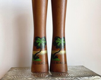 Vintage Myrtle Beach Wooden Salt and Pepper Shakers, Retro Kitchen Decor