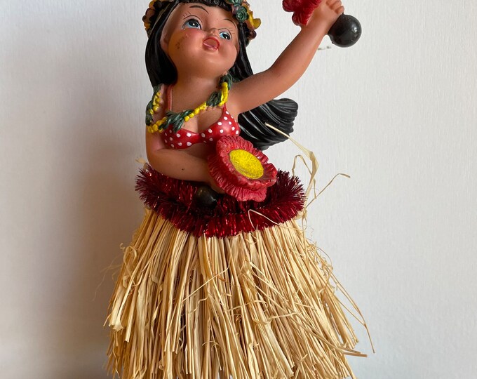Vintage Dancing Hula Girl Dashboard Doll, Hawaiian Bobble Figurine, Car