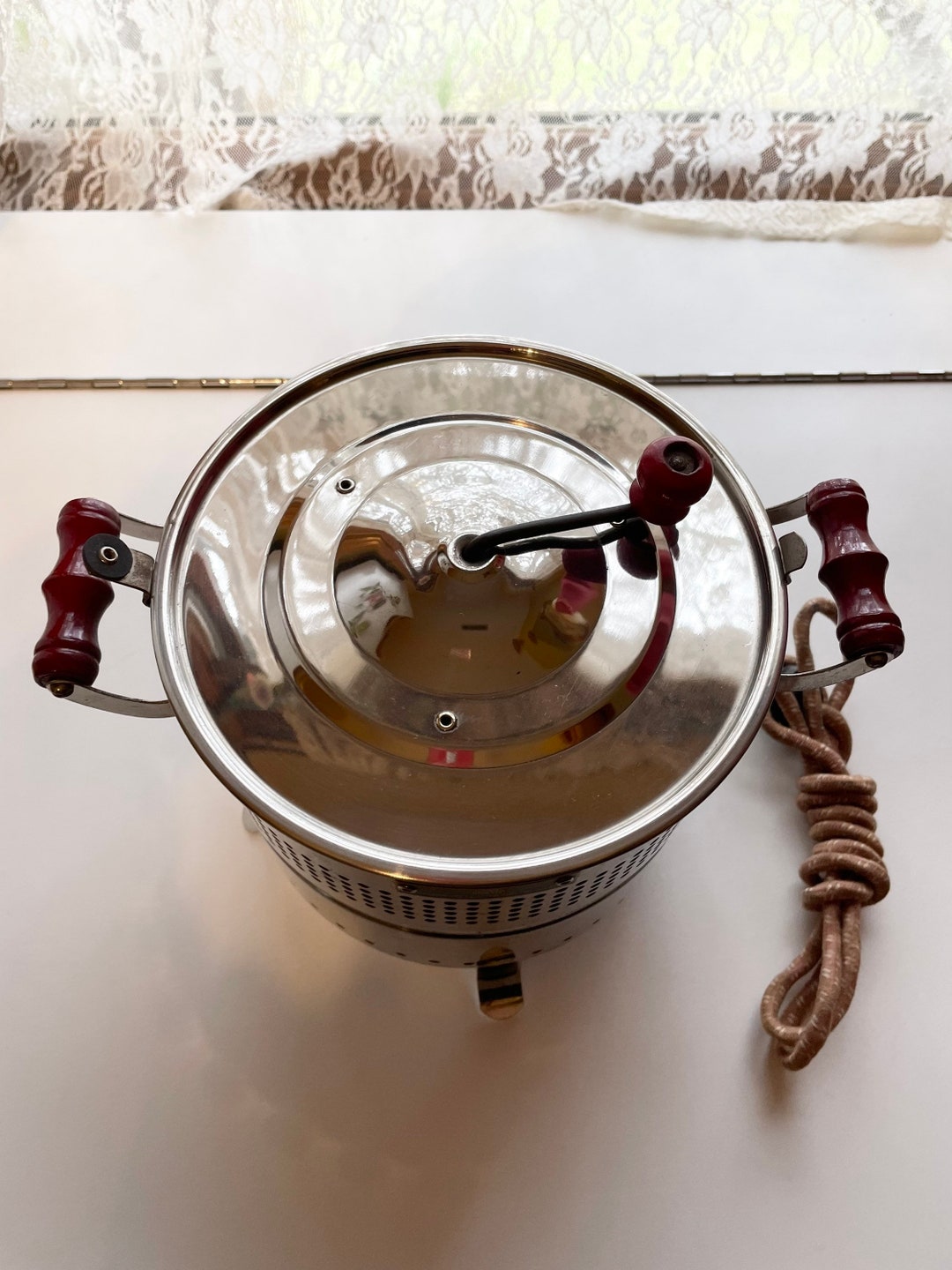 Dominion Popcorn Popper 1930s Chrome Red Wooden Handles Cloth Etsy