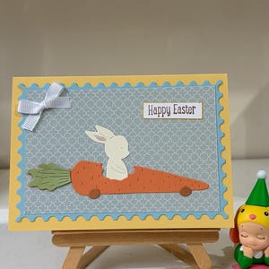 Handmade Easter Card - Bunny Rabbit ride A Carrot
