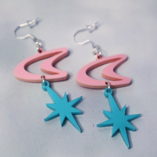 Pink and Turquoise Midcentury Atomic Shapes Earrings | Retro Palm Beach Motel Vibes