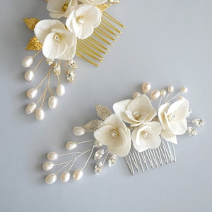 Peineta con cristales y perlas de agua dulce SPARKLING HORTENSIA, pieza de pelo nupcial, tocado de boda con perlas, horquillas para el pelo