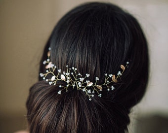 Enredadera de pelo con perlas de agua dulce, peinado de novia, diadema de boda, peine de pelo, tiara