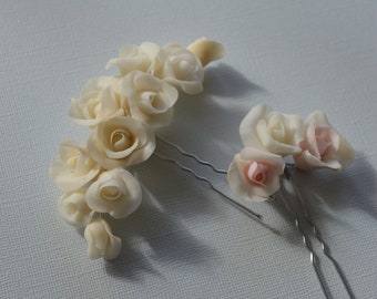CASSIA bridal floral hair accessory, white flower hairpin, handmade wedding hair accessories