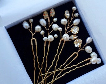 Hair pins JOLENE / bridal accessories, wedding tiara handcrafted and bespoke, hair comb, bridal hair vine with pearls and crystals