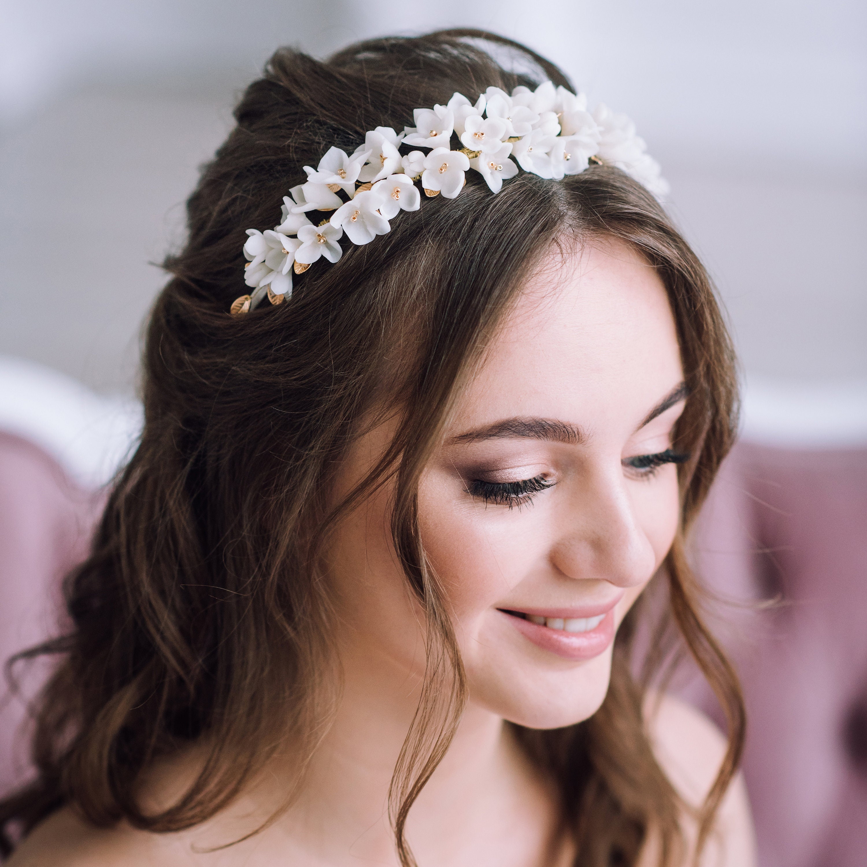 Elena Collection Floral Crown Headband in Deep Plum Wanderlust Crown, Garden Accessory, Oktoberfest Flower  main image 4