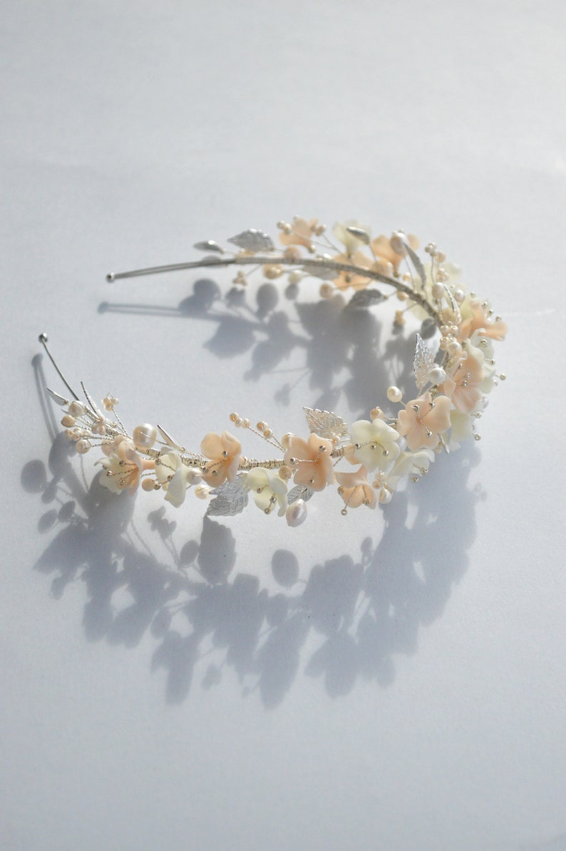 Bridal crown JULIA / wedding tiara, floral headband, wedding headpiece image 6