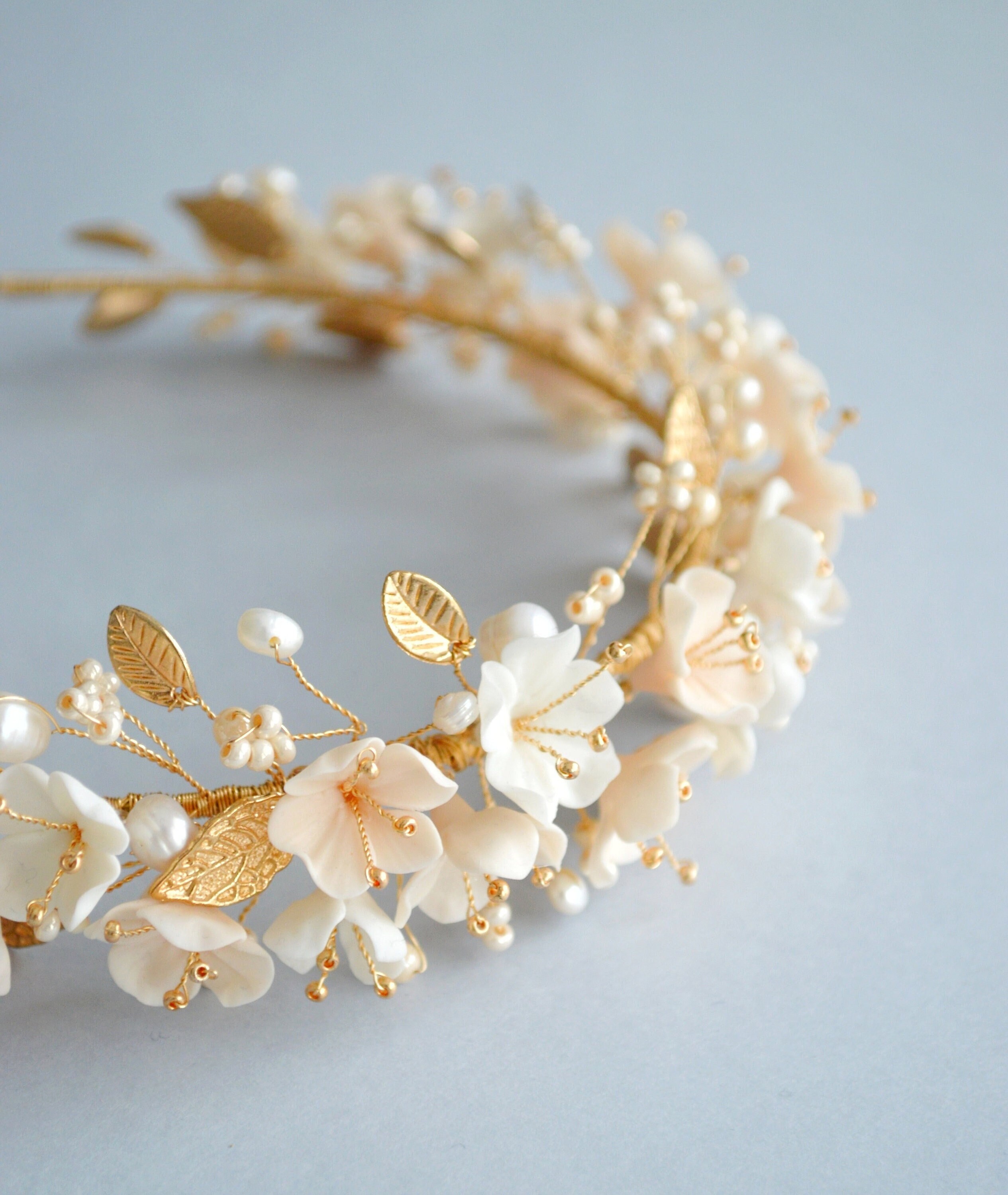 Beautiful Summer Flower Crown / headdress /tiara in light green/white “Veronika” Bridal Crown JULIA / Wedding Tiara, Floral Headband, Wedding  main image 2