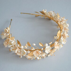 Bridal crown JULIA / wedding tiara, floral headband, wedding headpiece image 5