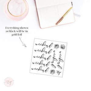 FIN DE SEMANA / Gold Foil Transparent Sticker Sheet / Gold Foil Script Stickers
