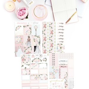 May include: A set of planner stickers featuring floral designs, a bride and groom, and various text elements. The stickers are on a white background and include the words "Weekend", "Today", "This Week", and "To Do".