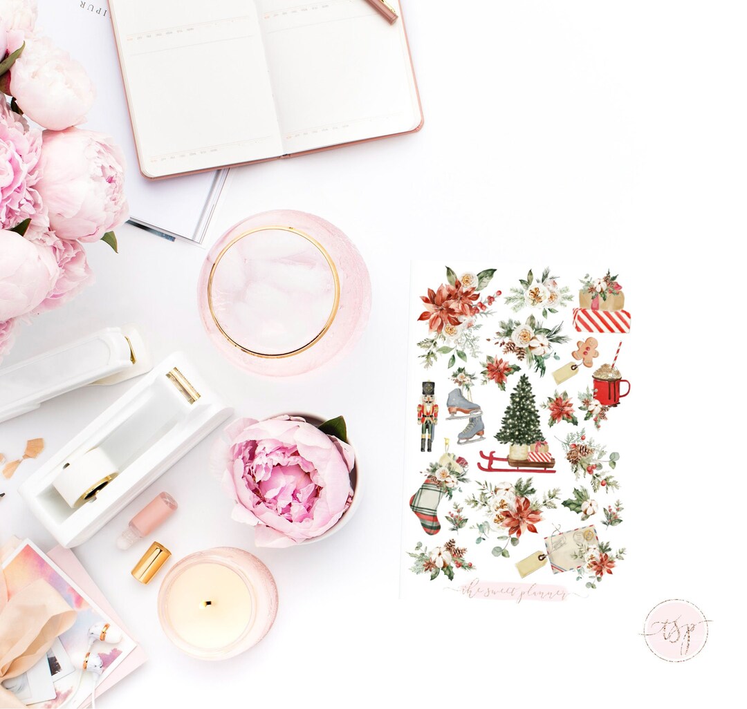 LOVELY HOLIDAY | Deco Sticker Sheet | Floral Planner Stickers | Holiday ...