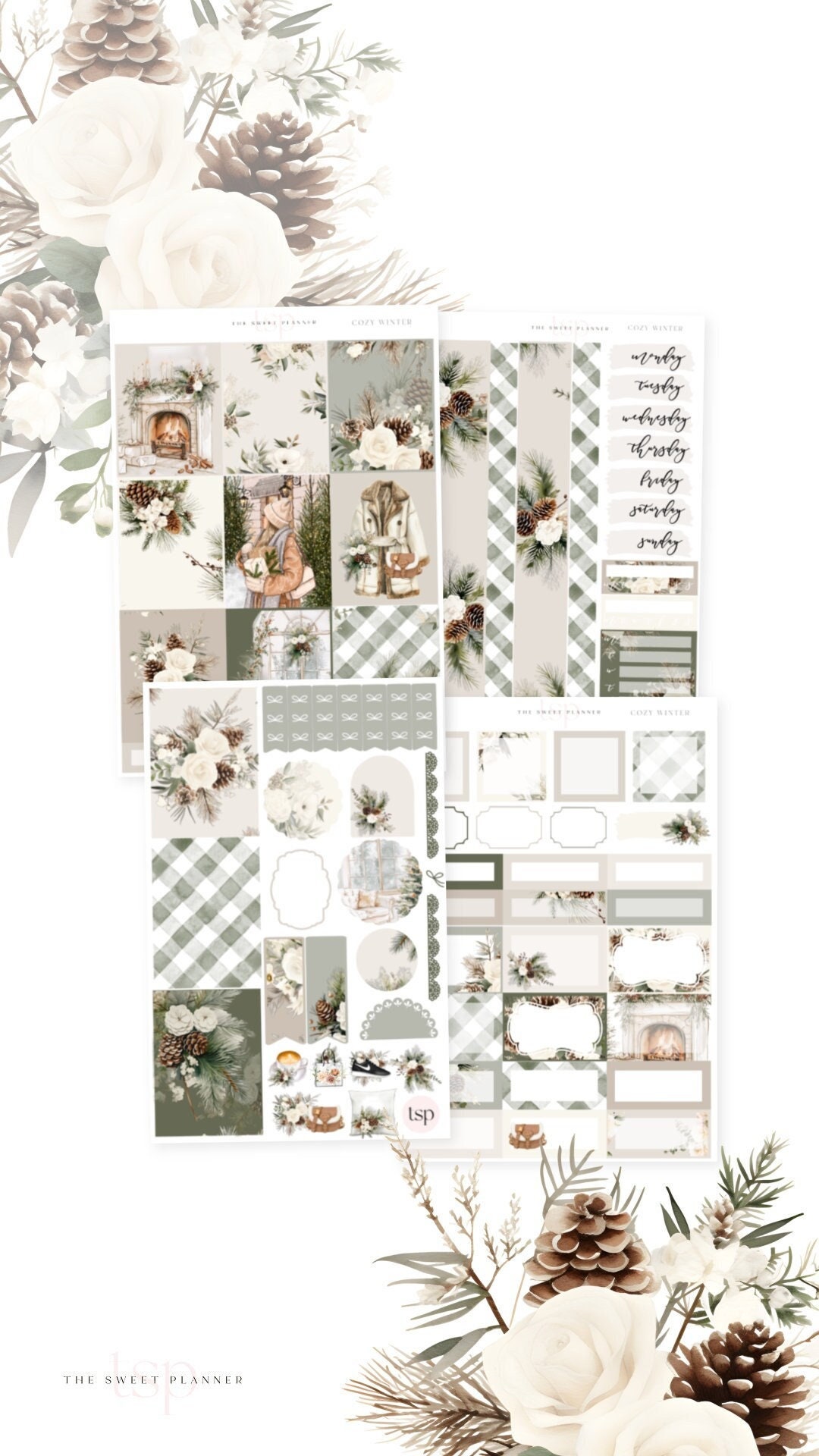COZY WINTER | 4 Page Planner Sticker Kit | Vertical Layout | Floral ...