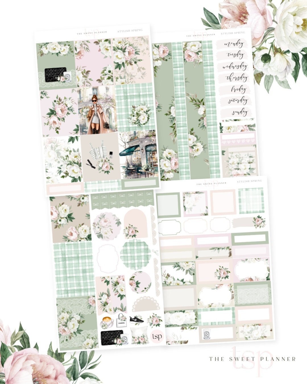 STYLISH SPRING | 4 Page Planner Sticker Kit | Vertical Layout | Floral ...