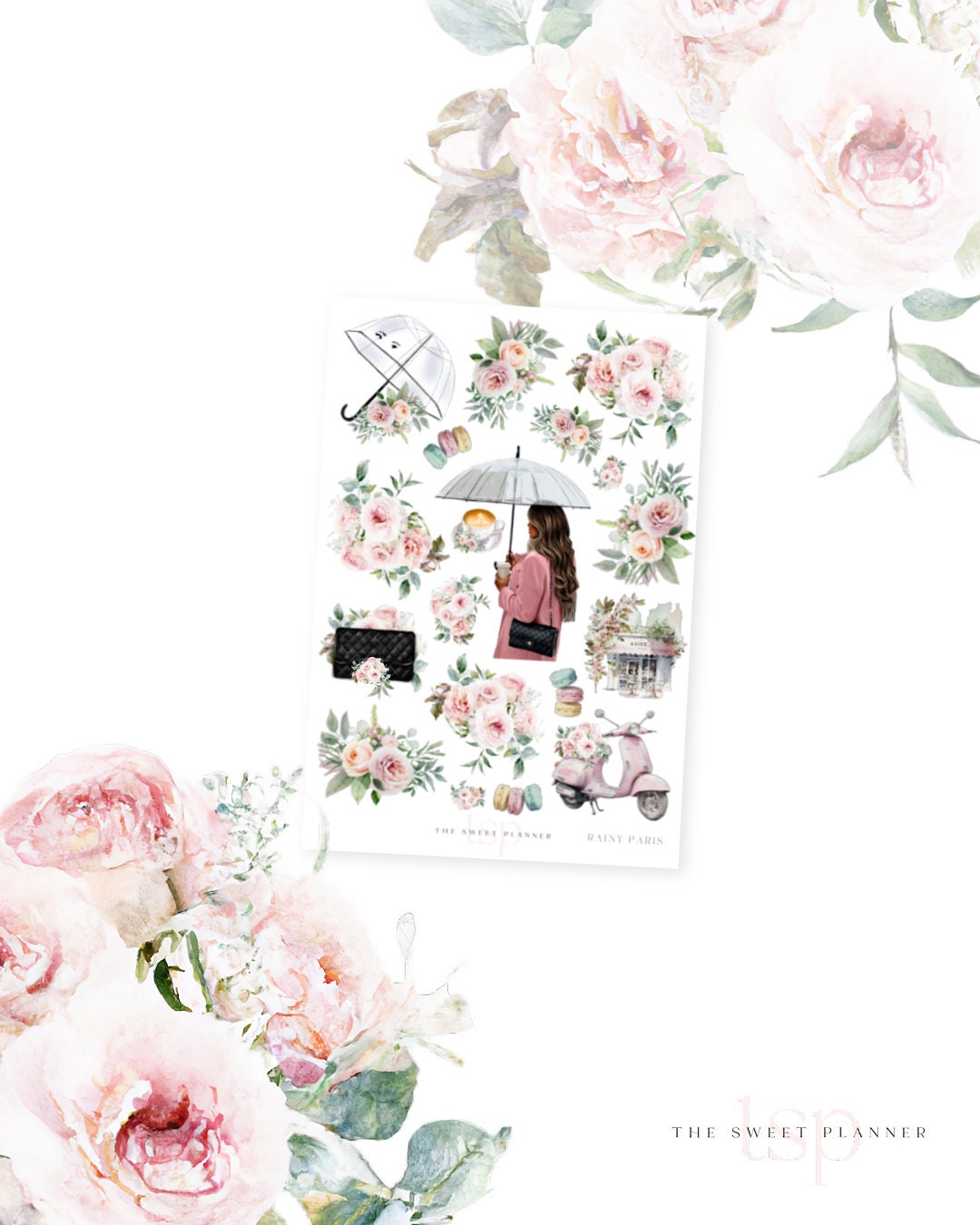 RAINY PARIS | Deco Sticker Sheet | Floral Planner Stickers | Girly ...