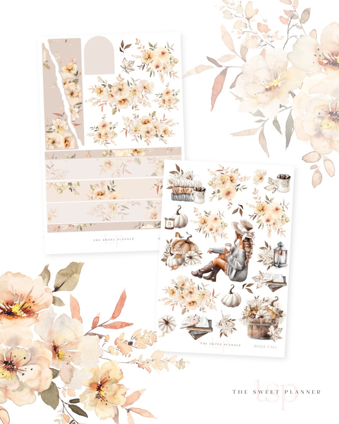 BEIGE FALL | Dashboard Kit | Floral Planner Stickers | Fall Planner ...