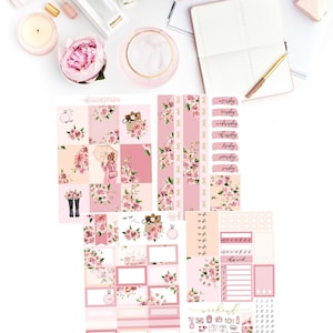 BLUSH BEAUTY 4 Page Planner Sticker Kit Vertical Layout Floral Sticker Planner Kit image 1