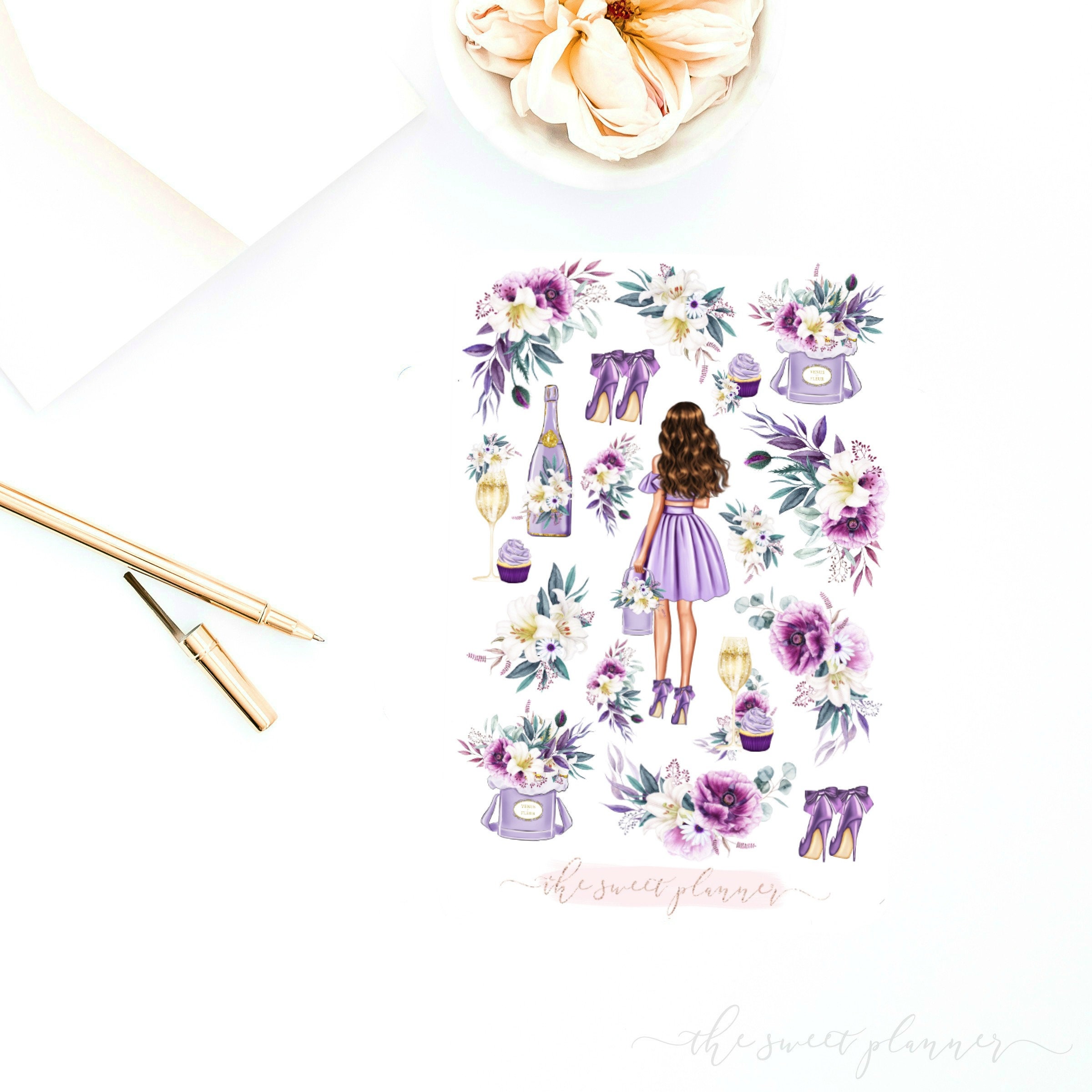 VIOLET DREAMS | 6 Page Planner Sticker Kit | Eclpvertical | Floral ...