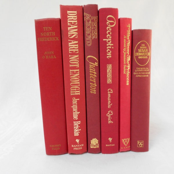 Ruby Red and Gold Collection Vintage Books, Instant Library, Books for Decor