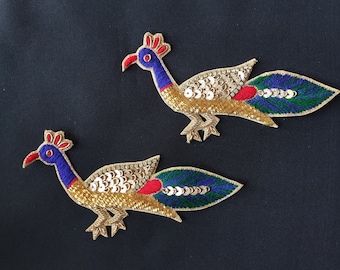 Pair of Peacock Applique Beaded Indian Appliques sew on patches