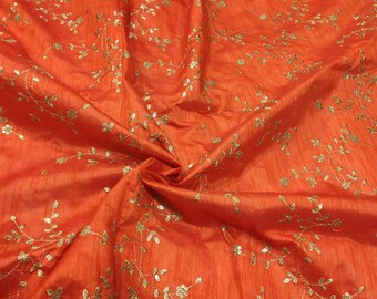 Raw Silk Fabric by yard with sequins embroidery and zari work golden