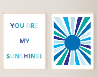 Blue Sun and You Are My Sunshine Nursery Wall Art, Printable PDF Digital Download
