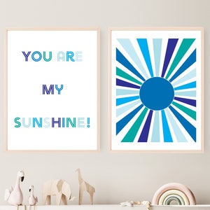 Blue Sun and You Are My Sunshine Nursery Wall Art, Printable PDF Digital Download