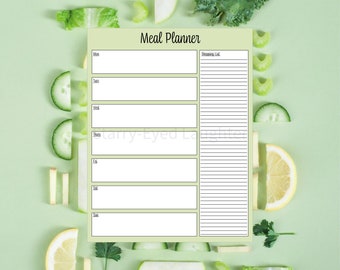 Meal Planner and Shopping List, Ingredients, Grocery, Printable, 4 Colors + Black & White, Simple Meal Prep Chart, Organization Tool, Mom