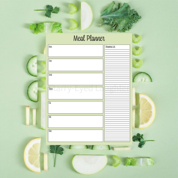 Meal Planner and Shopping List, Ingredients, Grocery, Printable, 4 Colors + Black & White, Simple Meal Prep Chart, Organization Tool, Mom