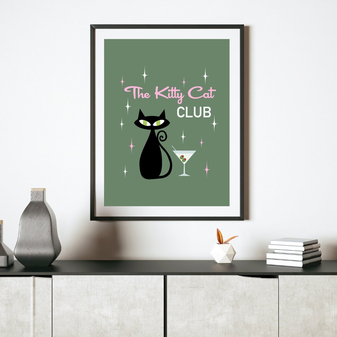 Atomic Cat Print, Cocktail Bar Sign, Mid-century Modern Cat Art Print ...