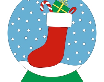 Christmas Stocking Snow Globe Coloring Page, Printable PDF Digital Download