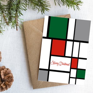 Mondrian Inspired Christmas Cards, Mid-Century Modern, De stijl Bauhaus, Vintage Holiday Mid Mod Retro, Printable Merry Christmas, Geometric