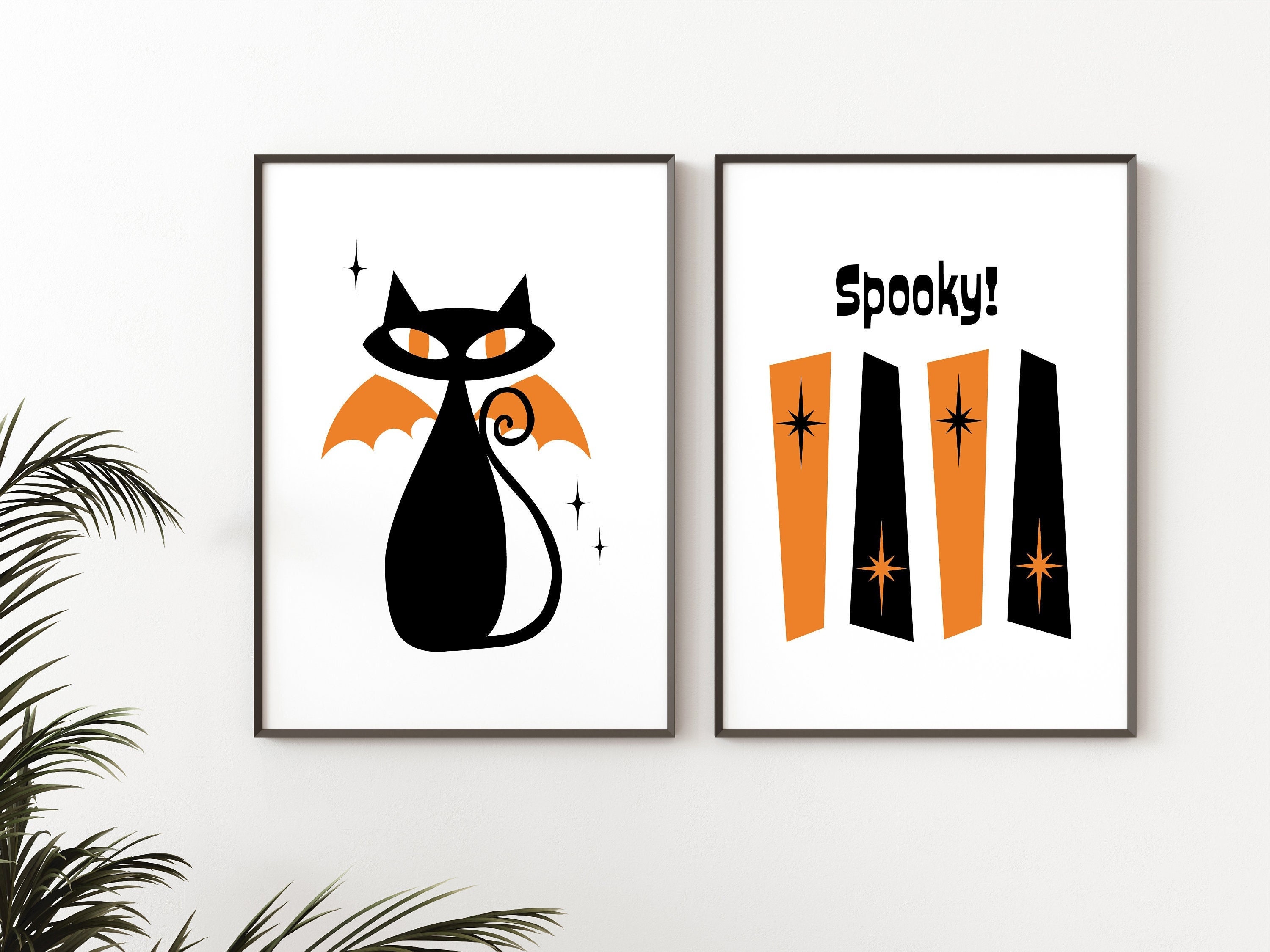 Halloween Prints, Retro Cat, Bat Cat, Atomic, Printable Wall Art, Spooky, Party Decorations, Mid-Century Modern, MCM, Funny, Fall Decor