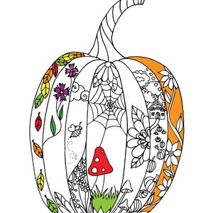 Pagina da colorare del Ringraziamento, zucca autunnale, novembre, autunno, stampabile per adulti e bambini Download digitale di file PDF