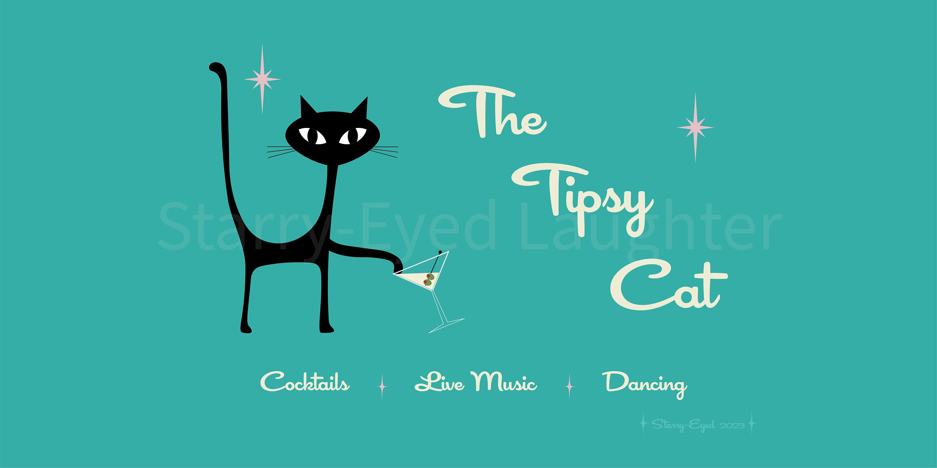 Printable Digital Download, Atomic Cat Cocktail Bar Sign Print Teal, 12 ...