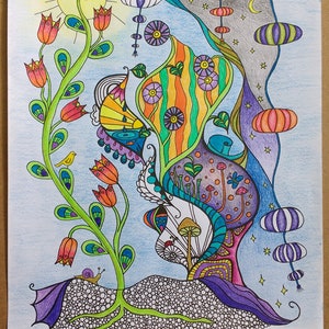 Flower Coloring Page, Printable Coloring Page PDF, Nature, Fantasy World, Trippy, Abstract, Surreal, Psychedelic, Digital Download
