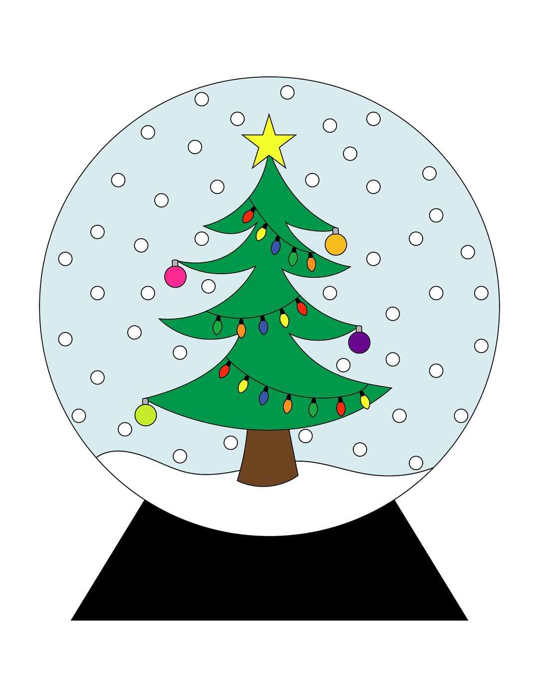 Christmas Tree Snow Globe Coloring Page, Printable PDF Digital Download