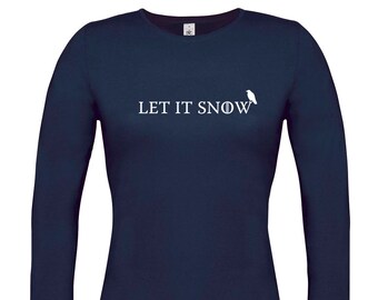Women's Let it Snow, Game of Thrones Parody Long Sleeve T-shirt - Alternative to Christmas Jumper, Xmas Holidays Ugly Sweater - Navy