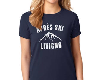 Vintage Look Livigno Ski Womens Tshirt, Skiing, Winter Sports, Holiday, Resort, Active Wear