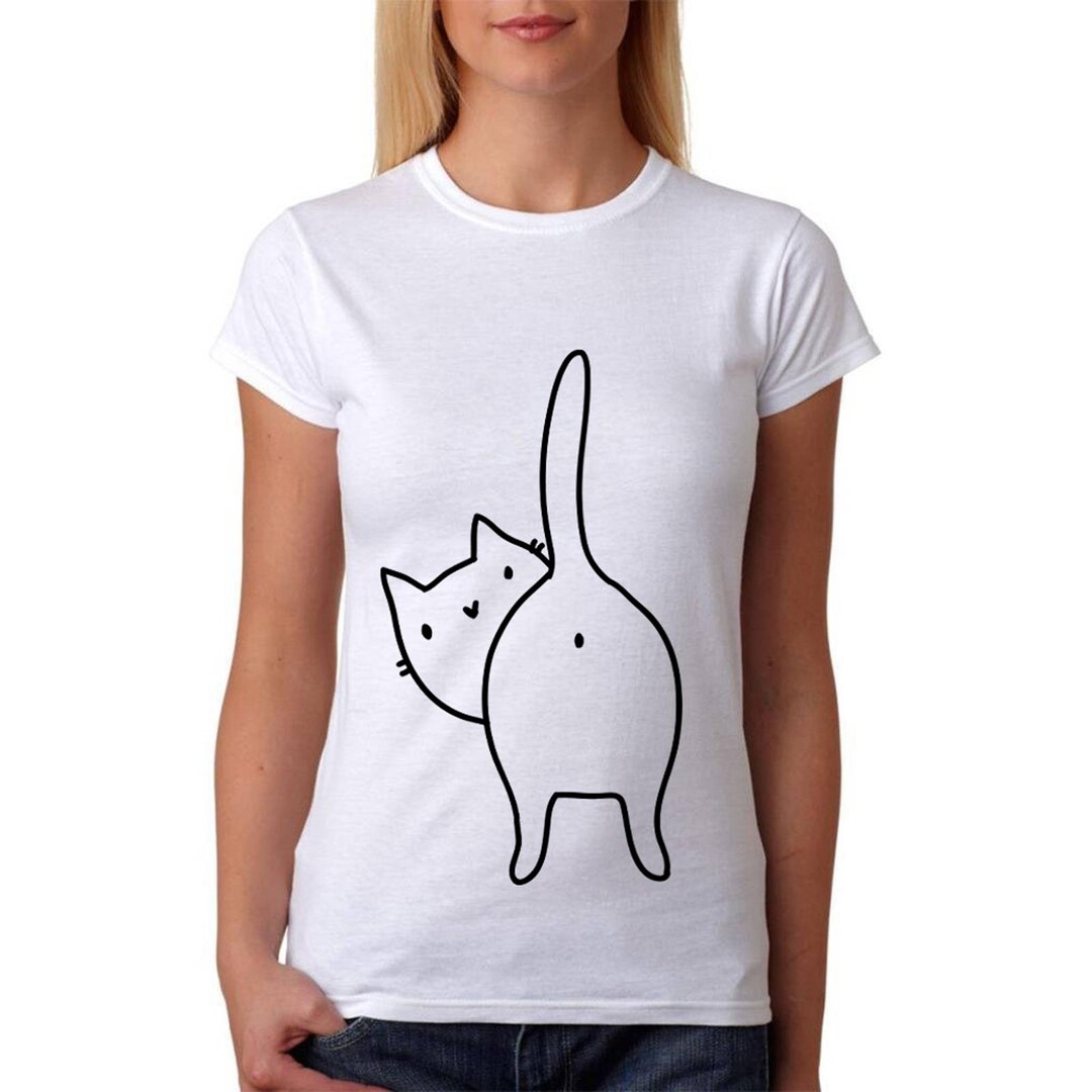 Cheeky and Funny Illustrated Cat Tshirt, Cat, Kitten, Animal Lover, Novelty Womens Tee Etsy