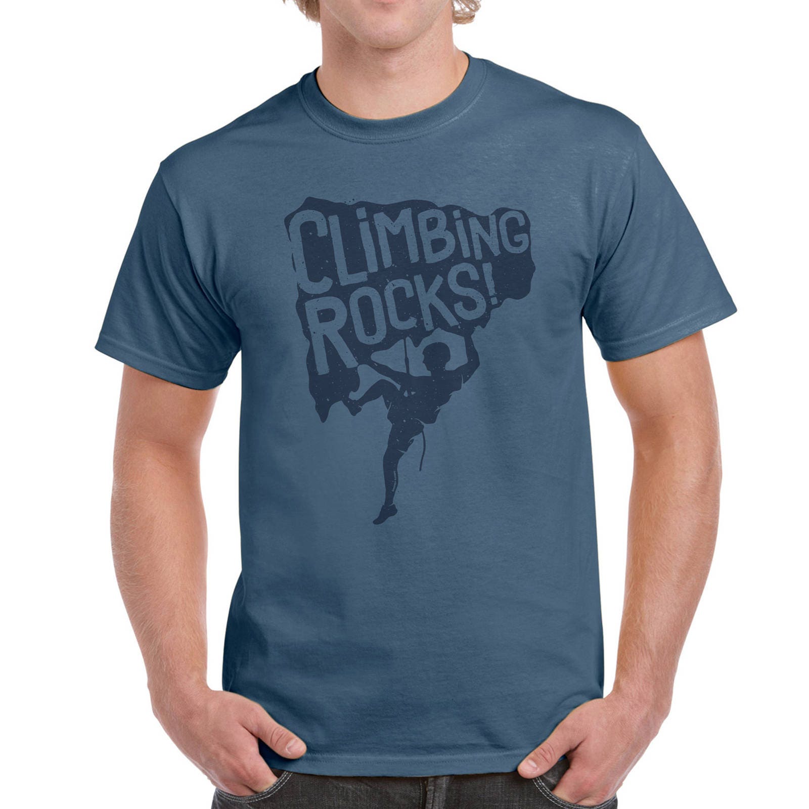 Image of Mens Graphic & Punny "Climbing Rocks' Cotton T-Shirt - Climbing T-Shirt, Fathers Day Gift, Bouldering, Rock Climbing, Hobby Tee