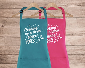 Birthday apron, Anniversary apron.  Cooking up a storm apron  personalised with the year. Perfect for a 30th/40th/50th/60th/70th Birthday