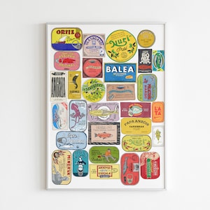 A3 Fish Tins Print | Kitchen Art | Fish Print | Sardinecore | Abstract | Fish Print | Art Print | Modern Print | Kitchen Decor | Boho Print