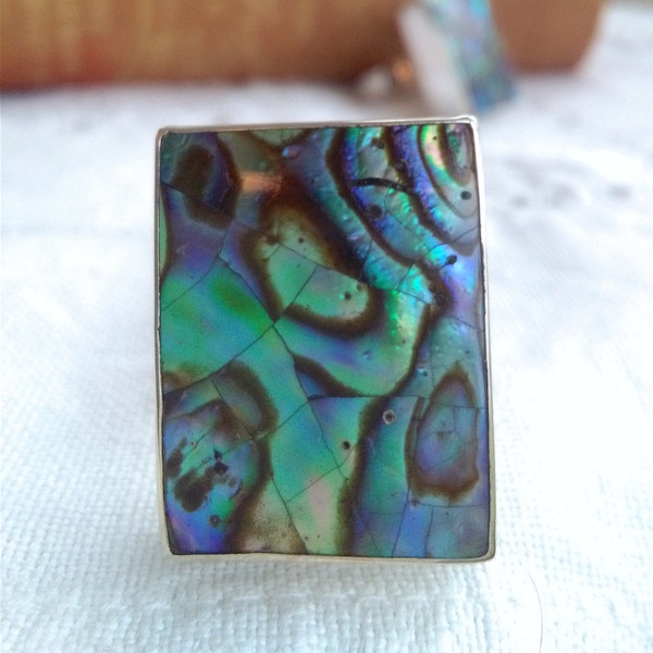 Abalone paua mop shell ring