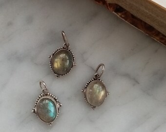 1 pcs labradorite sterling zilveren hanger, kies uw grijs groen knipperende cabochon natuurlijke spectrolite, handgemaakte ambachtelijke sterling zilver