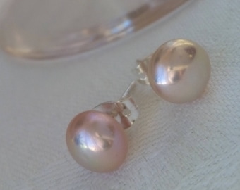 Pink lavender 8mm/0.31" freshwater pearl sterling silver studs earrings