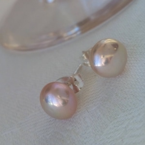Pink lavender 8mm/0.31&quot; freshwater pearl sterling silver studs earrings