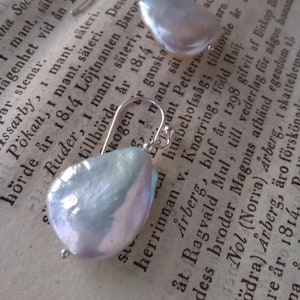 Petal pearl sterling silver earrings, artisan earrings with white cultured natural pearls
