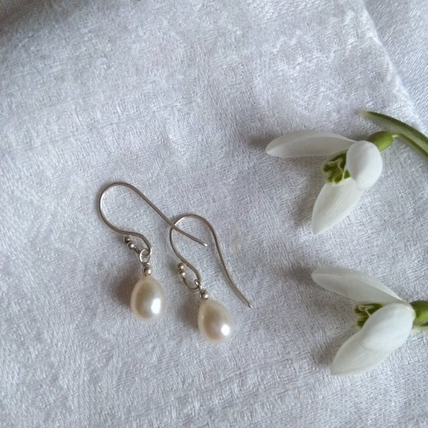 Classic natural pearls 5mm/0.19", sterling silver drop dangle earrings
