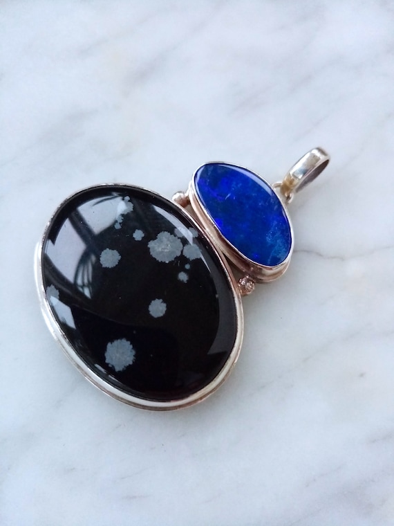 Labrodorite Snowflake obsidian Gemstone Pendant Handmade 925 Sterling Silver Pendant Natural Jewelry Vintage Pendant